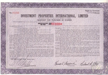Investment Properties International Ltd.,сертификат на 1000 акций,1974 год.