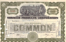 Tobacco Products Co.,сертификат на 100 акций, 1927 год.