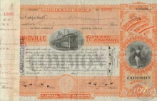 Louisville Railway Co. Сертификат на 34 акции, $3400, 1892 год.