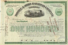 Mobile and Ohio Railroad Co. Сертификат на 100 акций. $10000, 1901 год