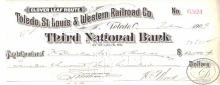 Toledo,St.Louis and Western Railroad Co. Pay to the Order, $13000, 1909 год.