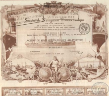 Navigation Transoceanique. Акция в 100 франков, 1920 год.
