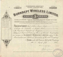 Великобритания.Burndept Wireless Limited, сертификат на 94 акции.1928  год.
