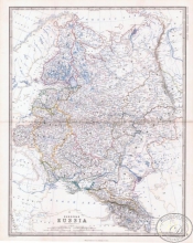 Европейская часть России, 1861 год.Издатель:Johnston, Размер: 62х49см.Ручная по границам.