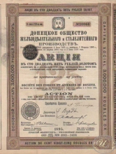 Донецкое общество Железоделательного и сталелитейного производств. Акция в 125 рублей, 1895 год.