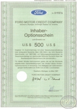 Ford Мotor Credit Company. Облигация в 500$, 1987 год. Немецкий выпуск.