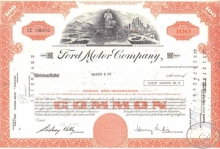 Ford Motor Company. Сертификат на 100 акций в 250$, 1972 год.