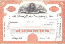 Ford Motor Company. Сертификат на 100 акций в 250$, 1972 год.