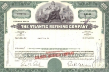 Atlantic Refining Co., сертификат на 100 акций. 1966 год.