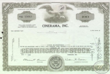 Cinerama Inc.,сертификат на 100 акций, 1969 год.