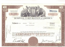 Hospital Co. of America, сертификат на 1000 акций,1973 год.
