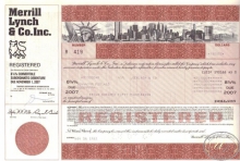 Merrill Lynch and Co.,сертификат на $250000, 1982 год.