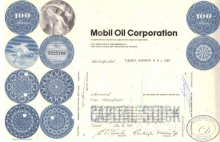 Mobil Oil Co.,сертификат на 100 акций, 1966 год.
