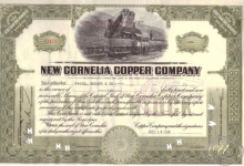 New Cornelia Copper Со., сертификат на 10 акций, 1924 год.