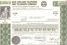 New England Telephone and Telegraph Co.,сертификат на $1000, 1974 год.