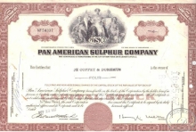 Pan American Sulphur Co., сертификат на 4 акций, 1967 год.