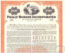 Philip Morris Inc.,сертификат на $1000, 1959 год.