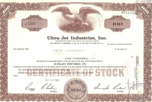 Ultra Jet Industries Inc., сертификат на 100 акций, 1968 год.