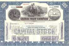 United Fruit Co.,сертификат на 100 акций, 1963 год.