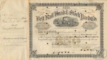 Belt Railroad Stockyard Co.Сертификат на 11 акций. $550, 1890 год.