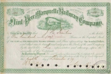 Flint and Pere Marquette Railway Co. Сертификат на 100 акций. $10000, 1879 год.
