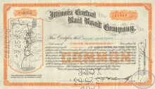 Illinois Central Railroad Co. Сертификат на 100  акций. $10000, 1936 год.
