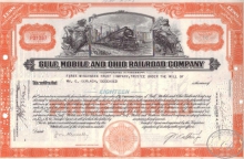 Gulf Mobile and Ohio Railroad Co. Сертификат на 18 акций. $1800, 1936 год.