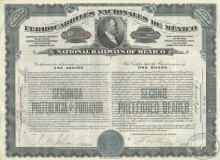 FerroCarriles Nacionales de Mexico. Акция в $100, 1910 год.