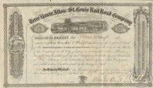 Terre Haute,Alton and St.Louis Railroad Co. Сертификат на 331 акцию, $16550, 1854 год.