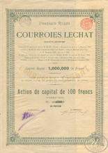 Courroies Lechat, Fabrique Russe SA. Акция в 100 франков, 1899 год.