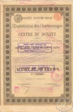 Exploitation des Charbonnages de Centre du Donetz. Угледобывающее АО Центральной Донецкой области. Акция в 500 франков,1900 год.