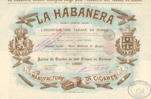 Habanera SA., Industrie des Tabacs en Russie. АО Производства Табака в России «Хабанера». Акция в 250 франков,1900 год.