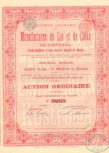 Manufaсtures de Lin et de Coton. Льняная и хлопковая фабрика Костромы. Акция, 1896 год.