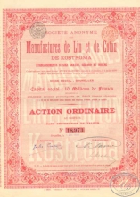 Manufaсtures de Lin et de Coton. Льняная и хлопковая фабрика Костромы. Акция, 1896 год.