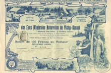 Eaux Minerales Naturelles de Vichy-Cusset. Акция в 100 франков, 1910 год.