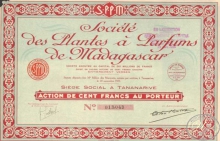 Мадагаскар. Societe des Plantes a Parfums,акция. 1927 год.