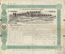 Maikop Valley Oil Company. Сертификат на акции, 1910 год.
