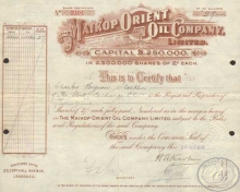Maikop Orient Oil Company. Сертификат на акции, 1912 год.