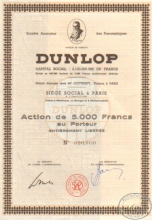 Dunlop. Акция  на предъявителя в 5000 франков.