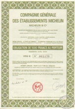 Compaigne Francaise des Pneumatiques Michelin. Облигация в 1000 франков, 1976 год.