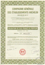 Compaigne Francaise des Pneumatiques Michelin. Облигация в 1000 франков, 1976 год.