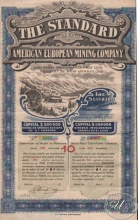 The Standart American European Mining Company. Сертификат на 10 акций, 1909 год.