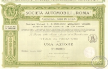 Roma Societa Automobili. Акция, 1907 год.