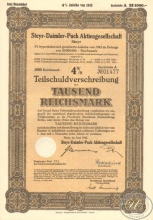 Steyr-Daimler-Puch AG. Долевое обязательство в 1000 марок, 1942 год.