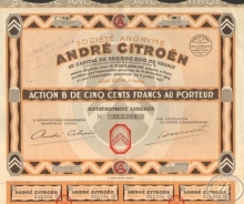 Andre Citroen SA.  Акция в 500 франков, 1927 год.