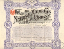 National Motor Cab Co.Ltd. Свидетельство на 5 акций, 1910 год.