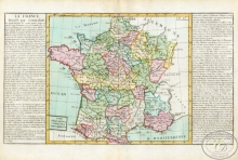 La France divifee par generalites. Франция с  финансовыми округами. Размер: 56х32 см. Издательство Mr.lAbbe Clouet, 1785 год.