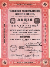 Челябинское Углепромышленное АО. Акция в 100 рублей,1916 год.